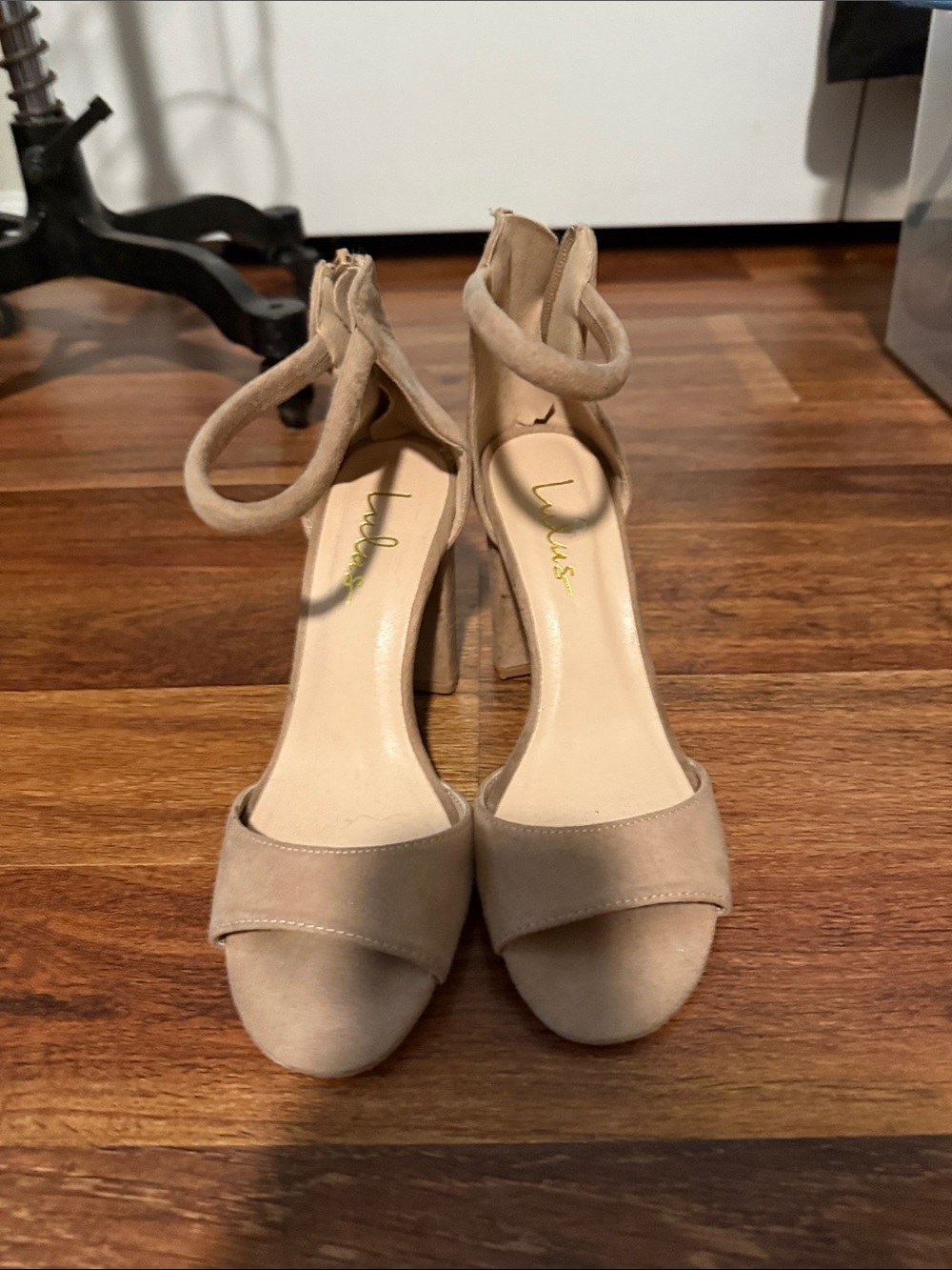 Lulu's Nude Suede Ankle-Strap Block Heels